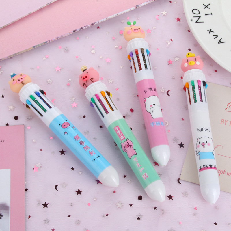 Office School Red Ink 6 Color Ballpoint Pen Cartoon Design Creative Hand Account Pen