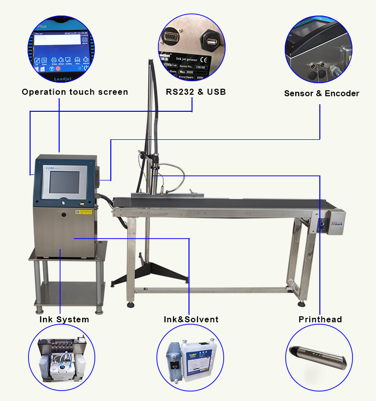 V280PLUS 300m Per Min Leadjet Inkjet Printer Automatic 110V 240V 32×32 Dot Matrix