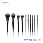 Wooden Handle Cosmetic Makeup Brush Set 10pcs With Laser Logo On Ferrule