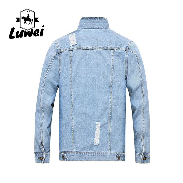 Fashion Designer Casual Polyester Cotton Utility Lapel Button Slim Fit Mens Outdoor Streetwear Hole Denim Jacket