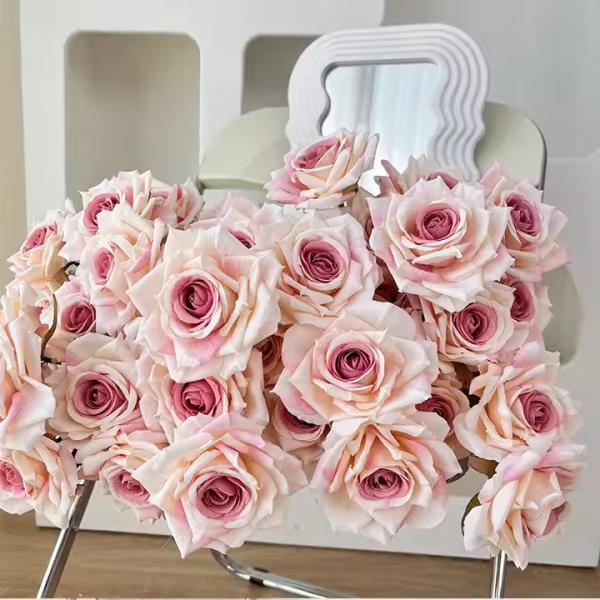 Wholesale Cheap Faux Flower 7 Head Silk Rose Bouquet Artificial Flower Pink for