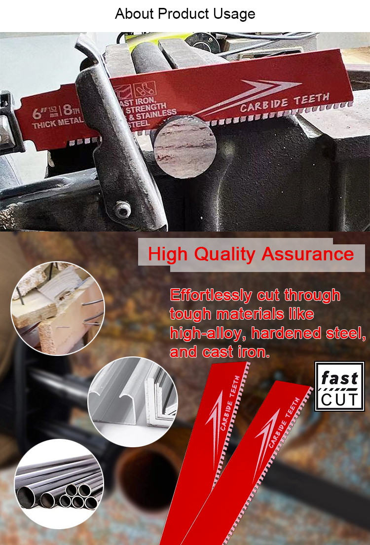6-inch Bi-Metal OEM Reciprocating Saw Blade Industrial for Metal Cast Iron Alloy Steel Sawzall Blade Carbide