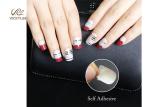 French Style Full Cover Red White And Blue Nails With Metallic Gold