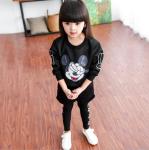 2016 Fashion Kid's Cool Spring Sport Black Mickey Top+Cute Legging 2 PCS