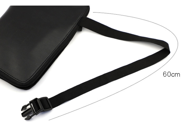 Zipper Closure PU Leather Makeup Brush Bag With Strap