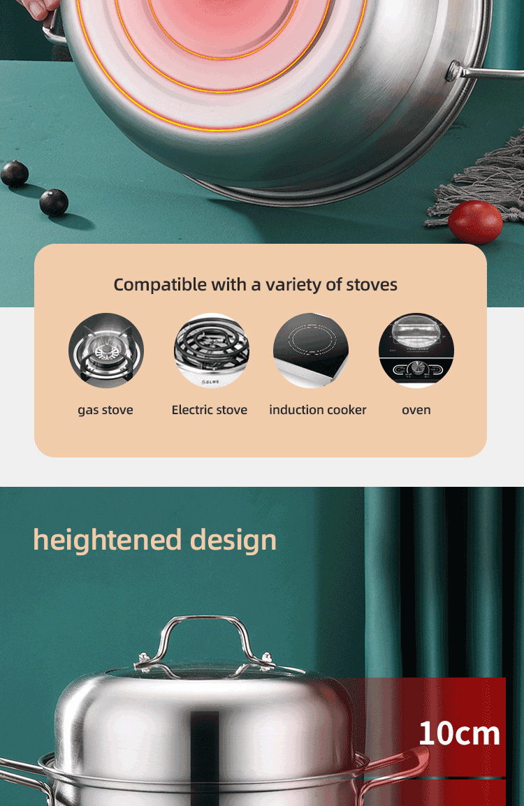 Hot Selling OEM Kitchen Cookware Cooking Pot 2 layer Kitchenware Soup Pot Stainless Steel Thickened Steamer Pot