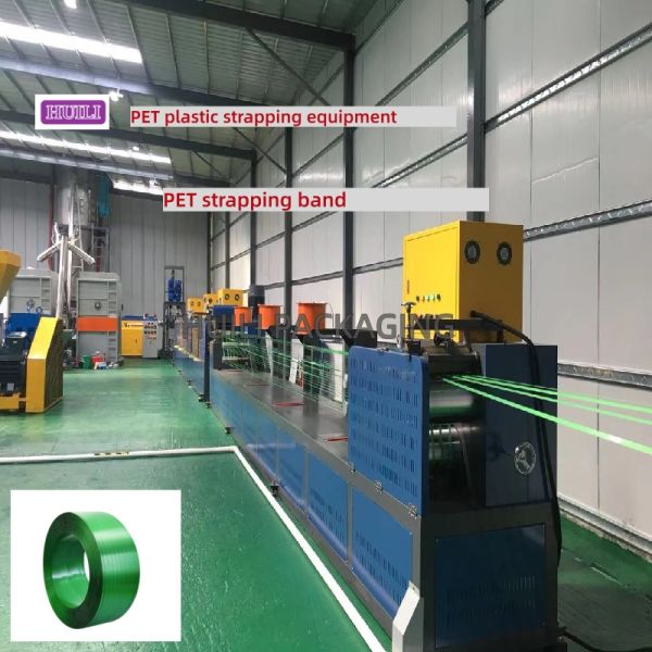 PET strap making machine 9-25mm PET strapping production line with green PET plastic straps