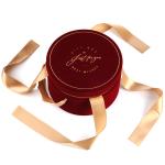 Red Cylindar Candy Packaging Box With Ribbon Tied Velevt Gift