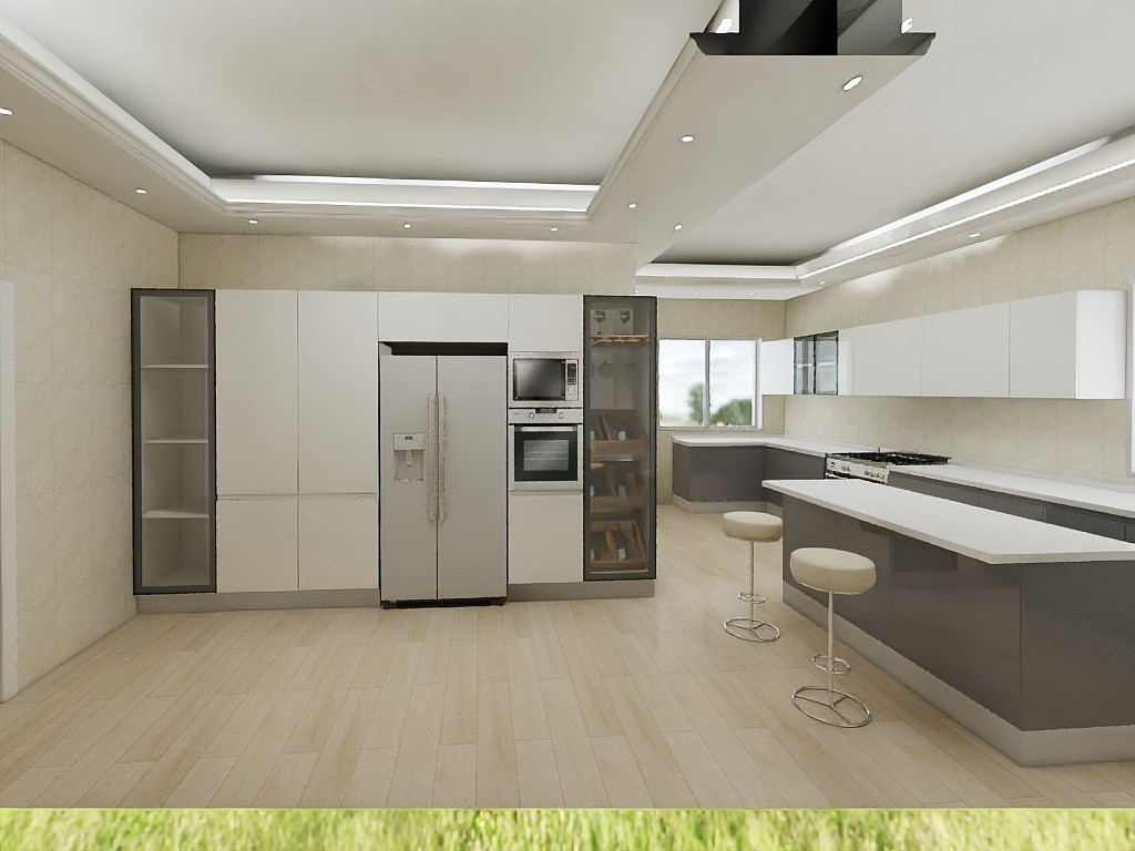 100CM Solid Gray Kitchen Cabinets With White Countertops Furniture