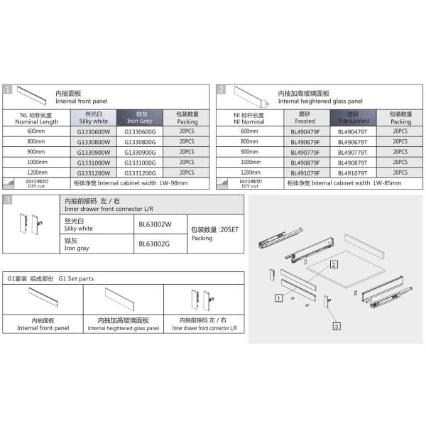 Twin Wall Tandembox Drawer Systems Full Extension for Kitchen / Bedroom Cabinet
