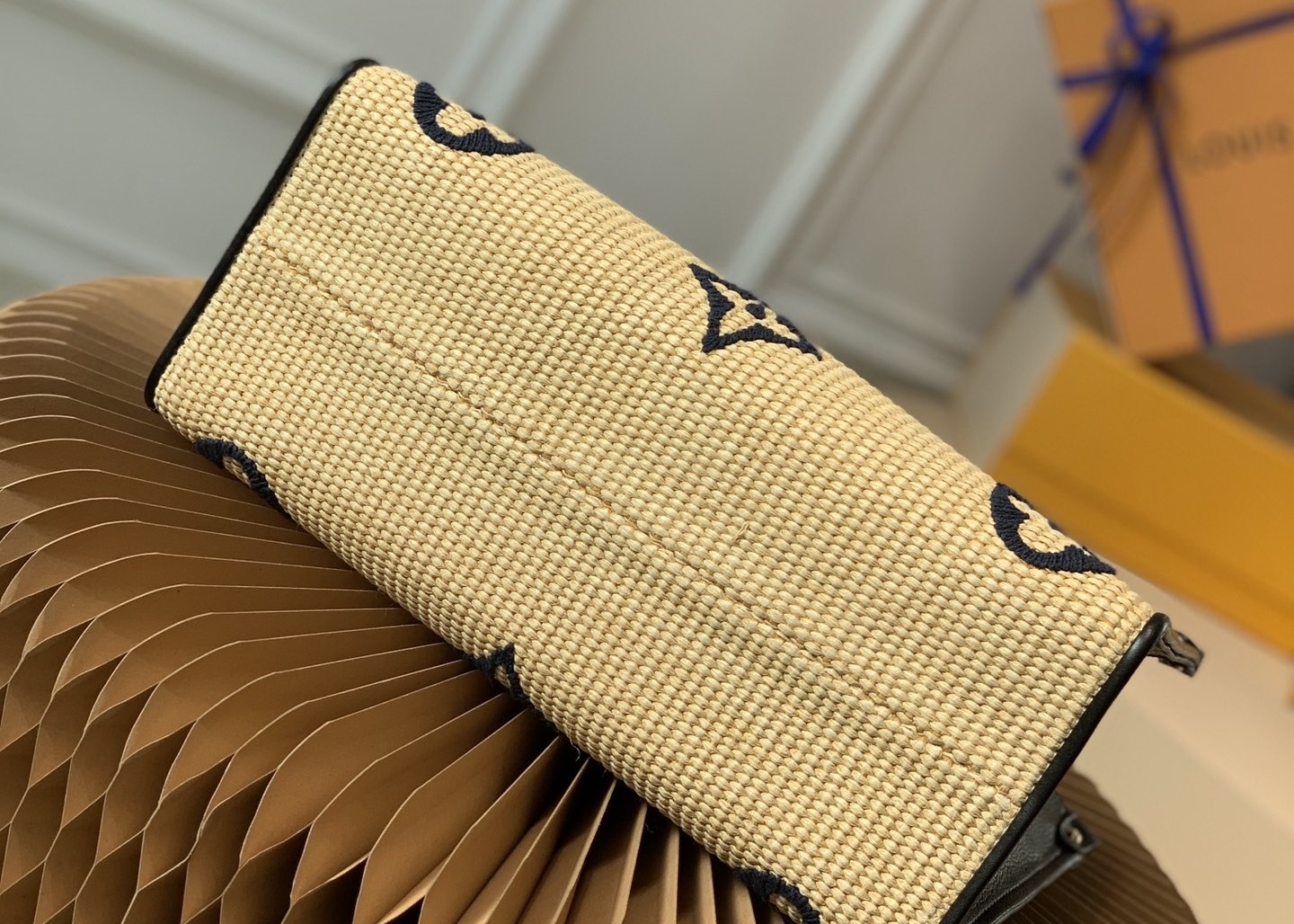 M57723 Monogram Raffia Woven And Monogram Giant Embroider LV Letters Tote Handbag