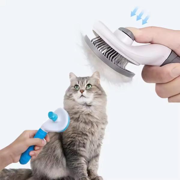 Blue / Pink / Gray Pet Grooming Brushes Self Cleaning Cat Slicker Brush