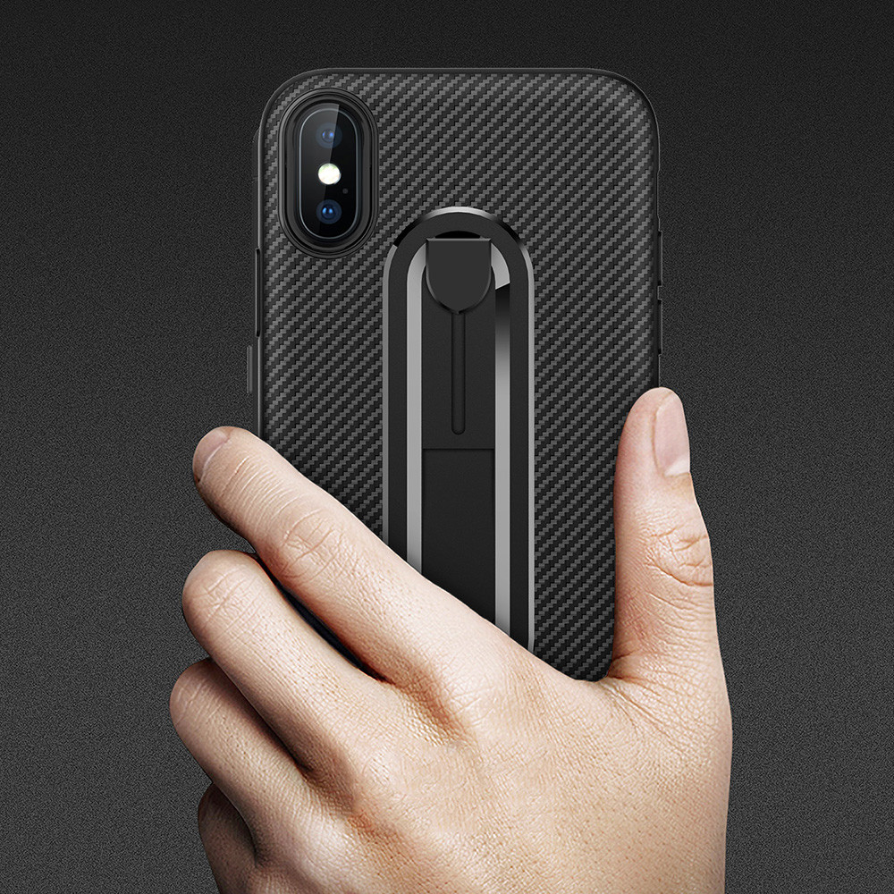 Color Black Carbon Fiber Invisible Kickstand TPU Case Back Cover For Samsung S7 Edge S9 Plus NOTE9 J2Prime J7Pro J6 2018