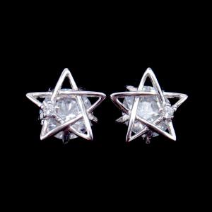 Wholesale One Pair Silver Color Star Zircon Earrings , Female Engagement Jewelry from china suppliers