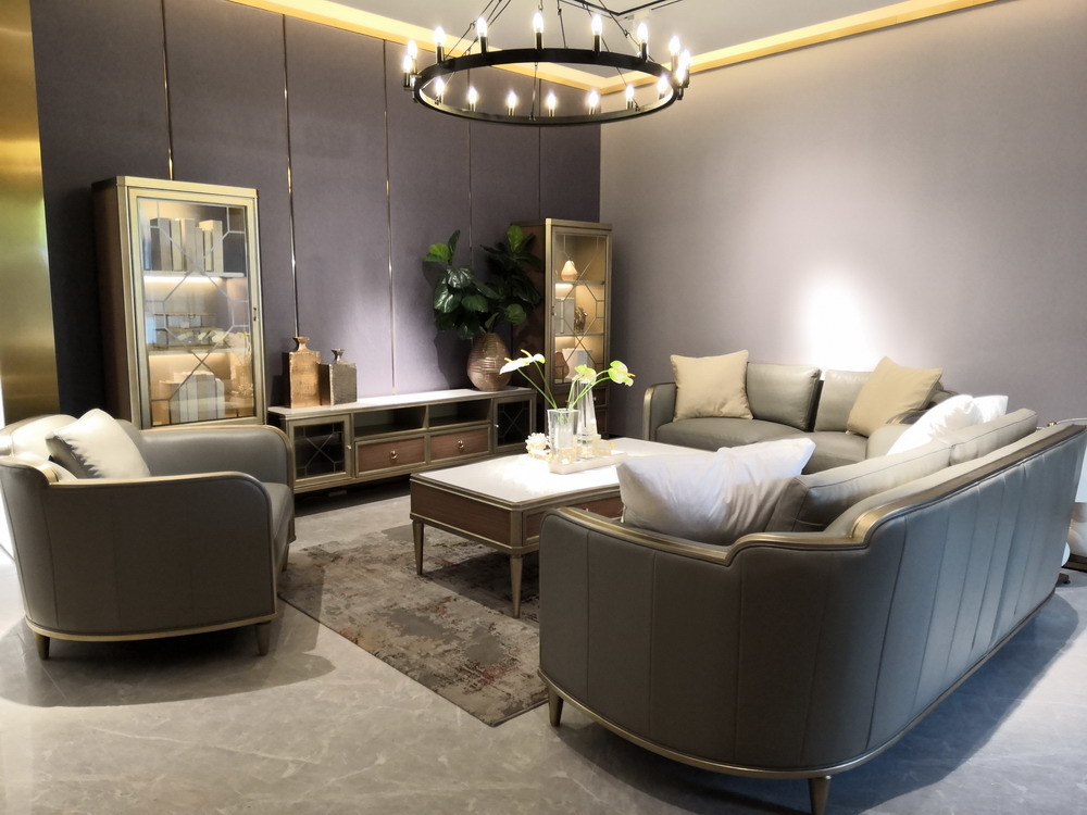 Elegance American style furniture in Light luxury design for Villa house living room leather sofa factory directly sale