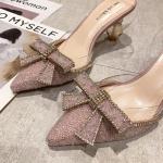 6111-2 European And American Sexy Pointed Bow High Heels Net Red Rhinestone