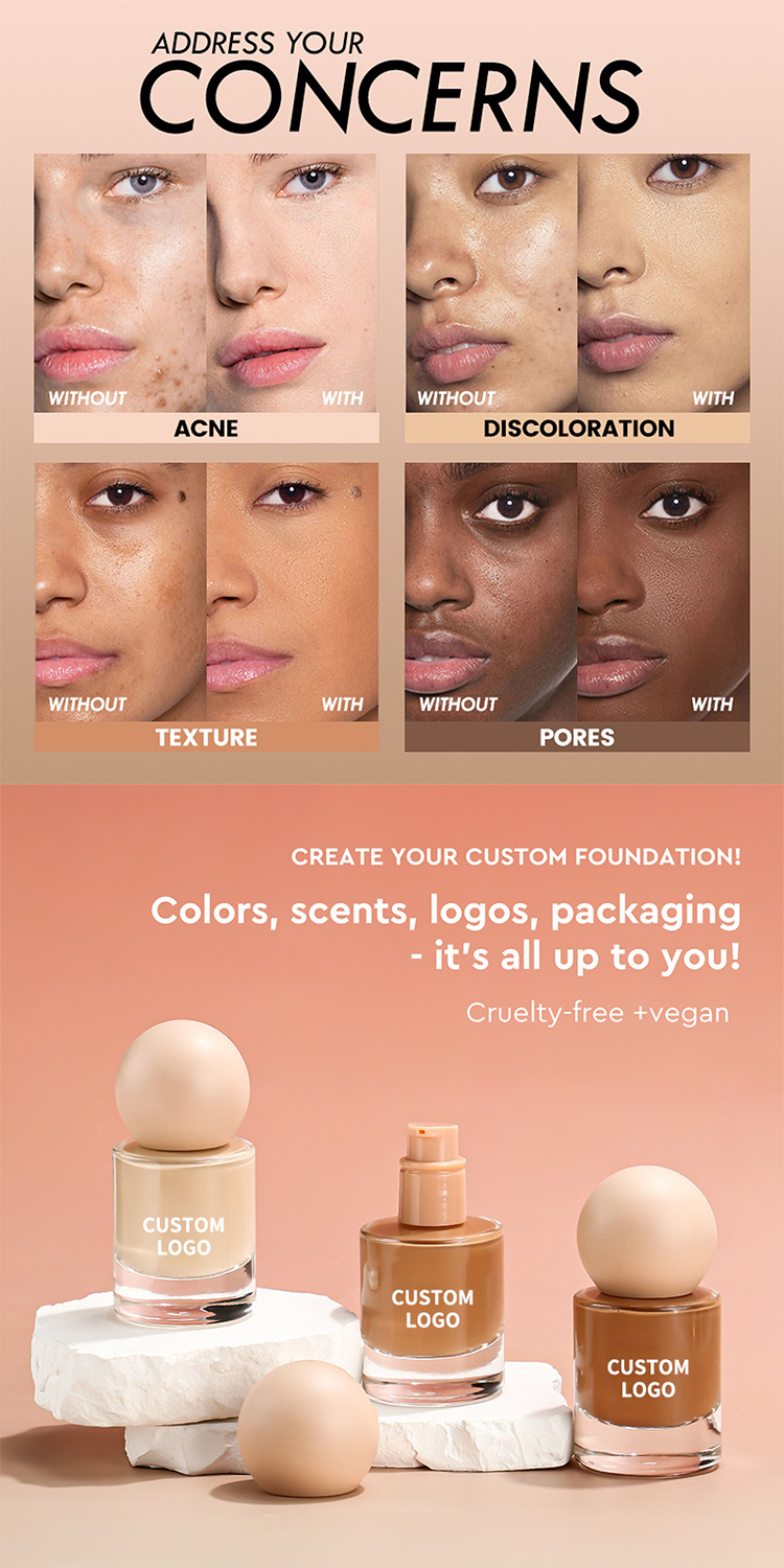 Customizable Lightweight Long-Lasting Foundation Makeup Full Coverage Natural Waterproof Oil Control Chemical Custom Logo Cream