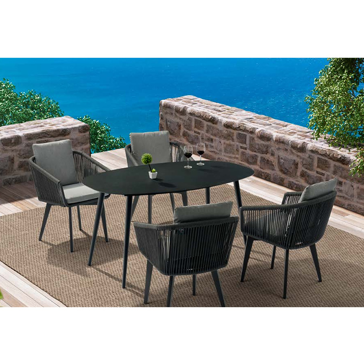 Outdoor Rattan Weaved Dining Table Set Chairs with Modern Design and Durability