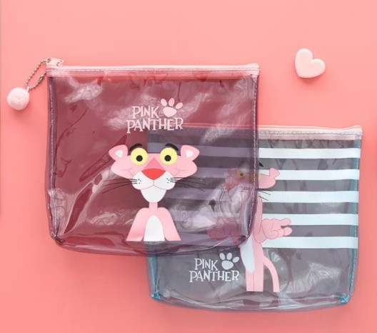 Logo Printing Pink PVC Transparent Bag , Cute Plastic Travel Makeup Zip Bag