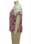 Short Raglan Sleeve Ladies Casual T Shirt Lace Batwing &Shoulder Fresh Flora