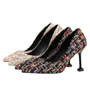 Wholesale ZM027 857-1 Pointed Stiletto Pump High Heels Banquet Shoes Temperament Square Heel Small Fragrance Women'S Shoes Single from china suppliers