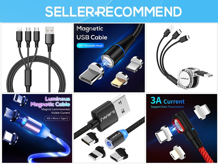 Led USB Sync TPE 2.4A Magnetic 3 In 1 Charging Cable