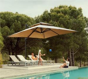 Wholesale Upgrade Outdoor Garden Umbrella with Double Canopy and Black Handle Aluminum Parasol from china suppliers