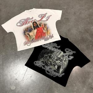 Wholesale Boxy Black Shirt DTG Print Logo Hip Hop Streetwear T-Shirt Mens Women In Heavyweight Cotton from china suppliers