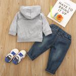 130CM Boys 6 Years Outfit Sets Black Hooded Jacket Dark Blue Ripped Jeans