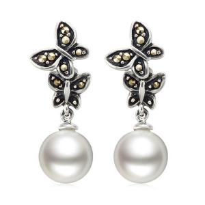 Wholesale 925 Silver White Simulated Shell Pearl Dangle Earrings Vintage Old Jewellry (E12144) from china suppliers