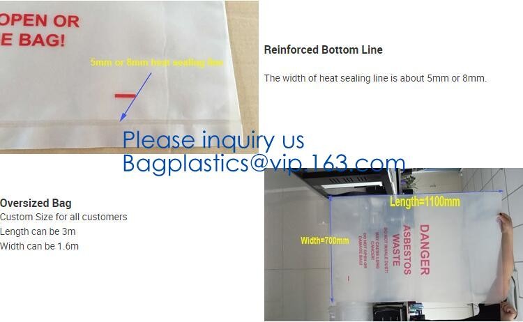 PE asbestos yard waste bags,hazard waste disposal bags,Customized danger warning printing clear polythene LDPE asbestos