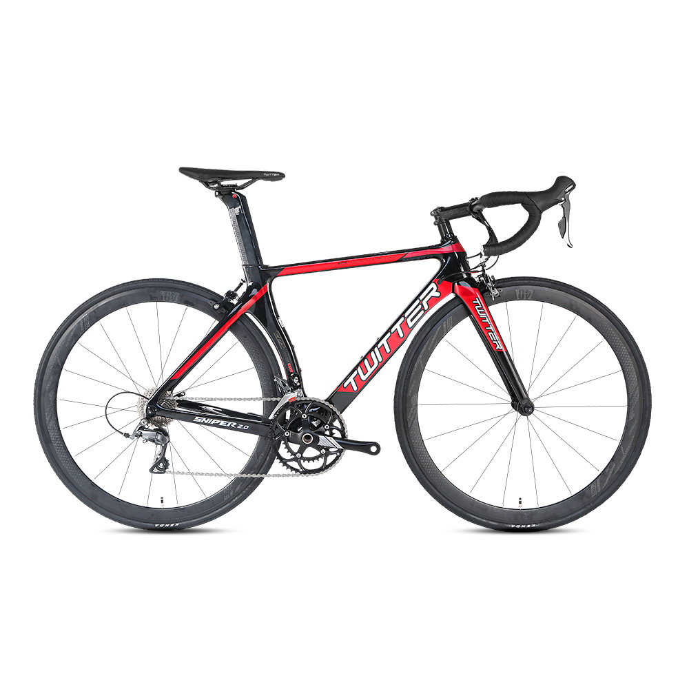 Yellow Carbon Fiber Road Bike , 16 Speed Road Bike Shlmano Claris R2000