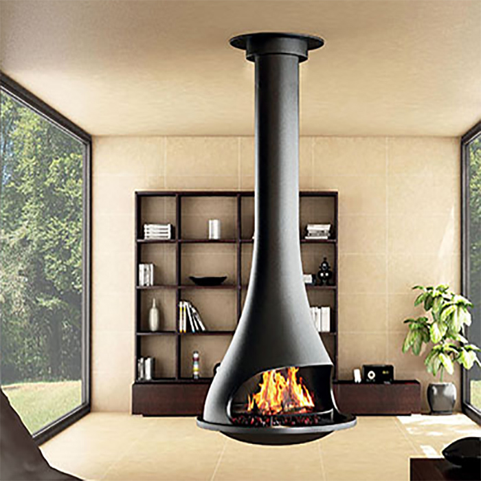 hanging wood fireplace