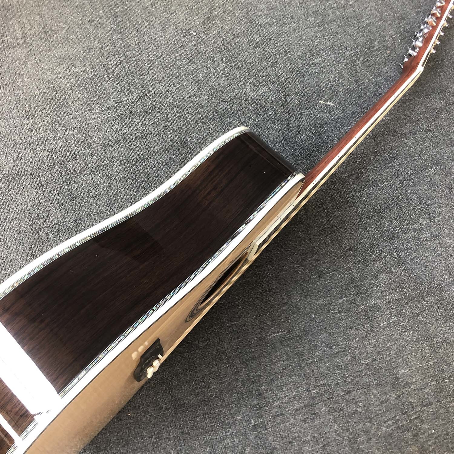 Custom 12 Strings Solid Spruce Top 41 Inch Dreadnought Deluxe Abalone Binding Acoustic Guitar Umbrella Logo on Headstock