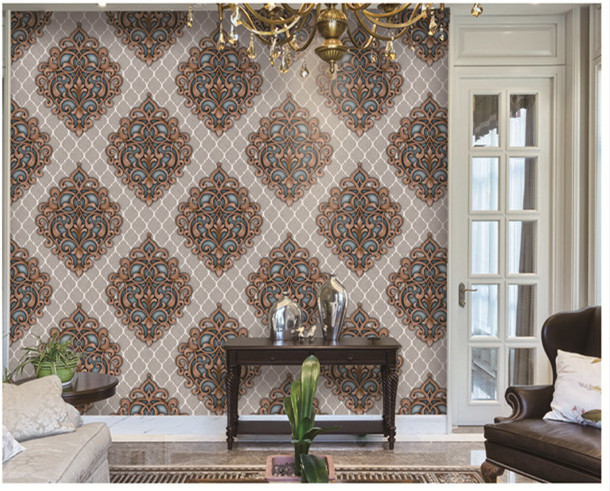Pvc Vinyl Rustic Floral Wallpaper , Moisture Proof Home Furnishing Wallpaper