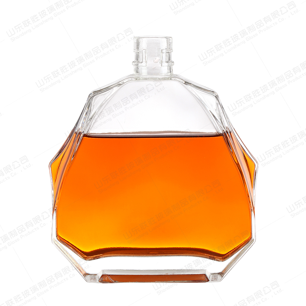 Custom Capacity Luxury Bottle Cap Octogonal Flat Glass Liquor Whiskey Vodka Wine Bottle