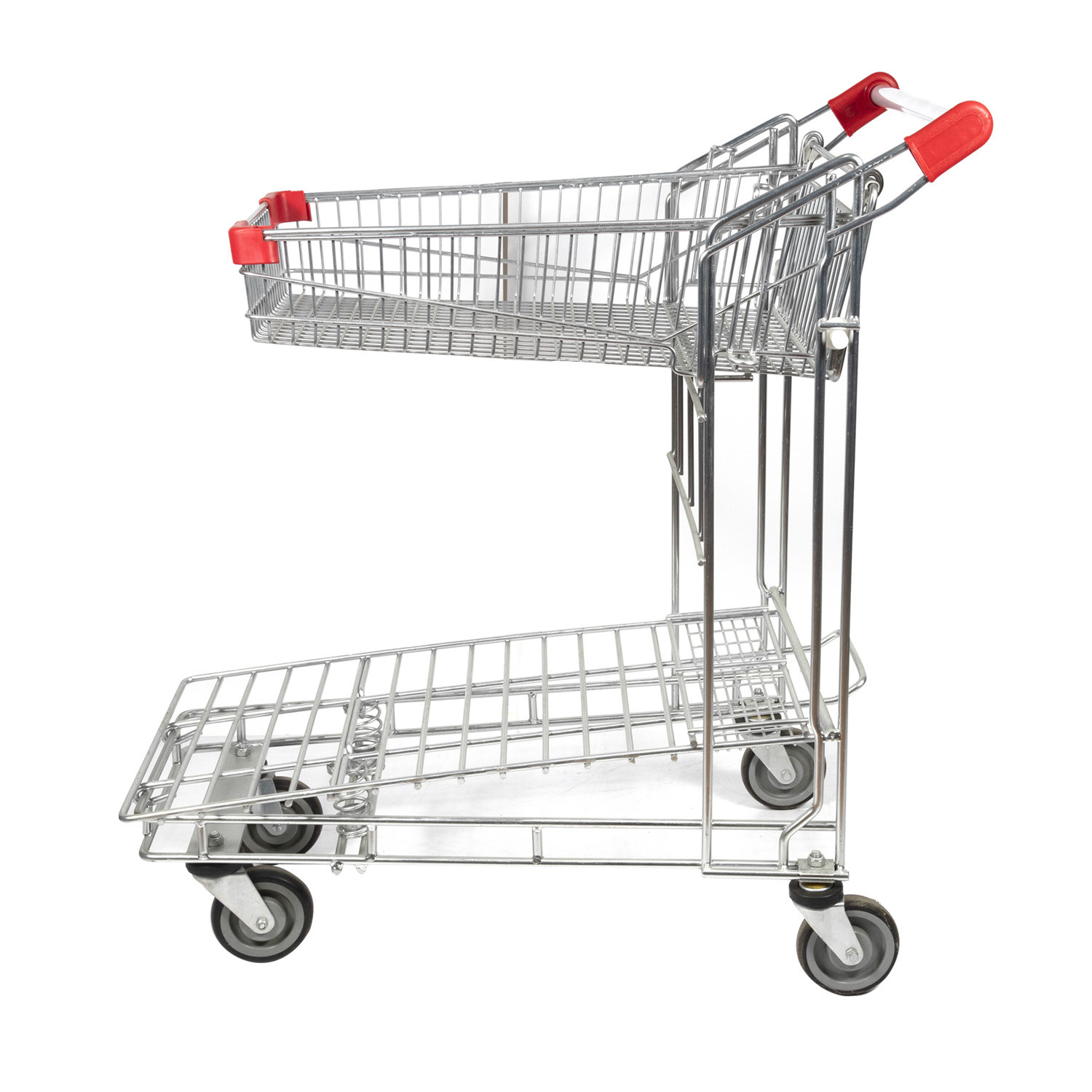 Zinc Double Layer Heavy Duty Warehouse Trolley Supermarket Tally Trolley