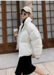 White Women's Short Down Coat , Cotton Lining Funnel Neck Down Jacket Long