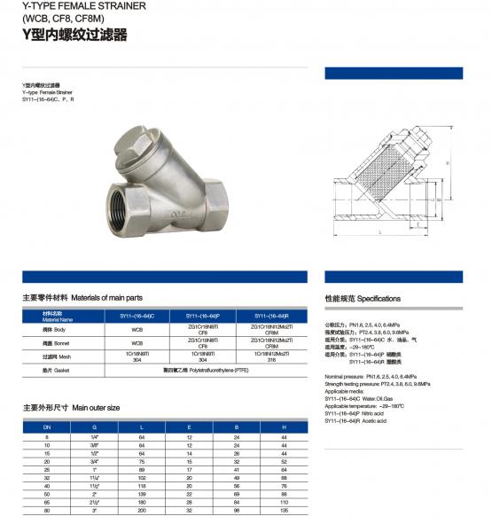 Y-Strainer, 316 Stainless Steel, FF, 800LB BSPP/NPT End,304/316 Screen,DN15-DN100