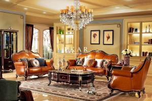Wholesale Wooden Frame Leather Recliner Royal Sofa Set With Simple Carving from china suppliers
