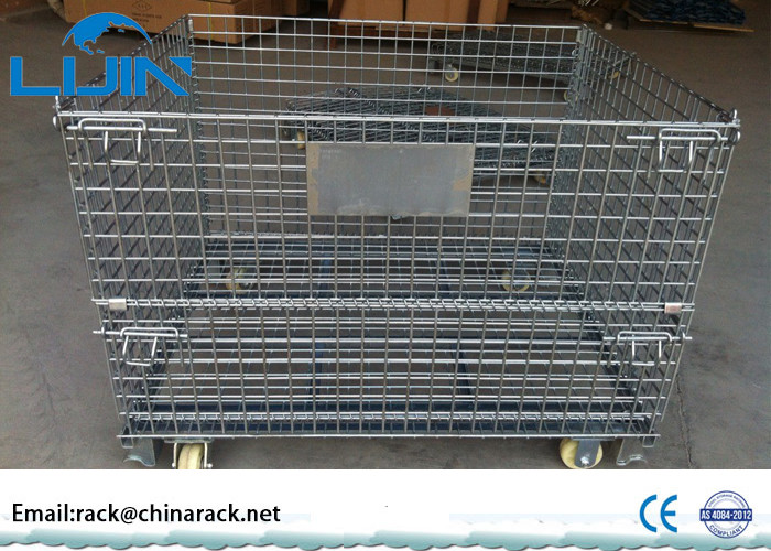 Hot sale Anti-corrosion wire mesh container, foldable storage cage with wheels