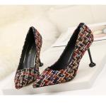 ZM027 857-1 Pointed Stiletto Pump High Heels Banquet Shoes Temperament Square