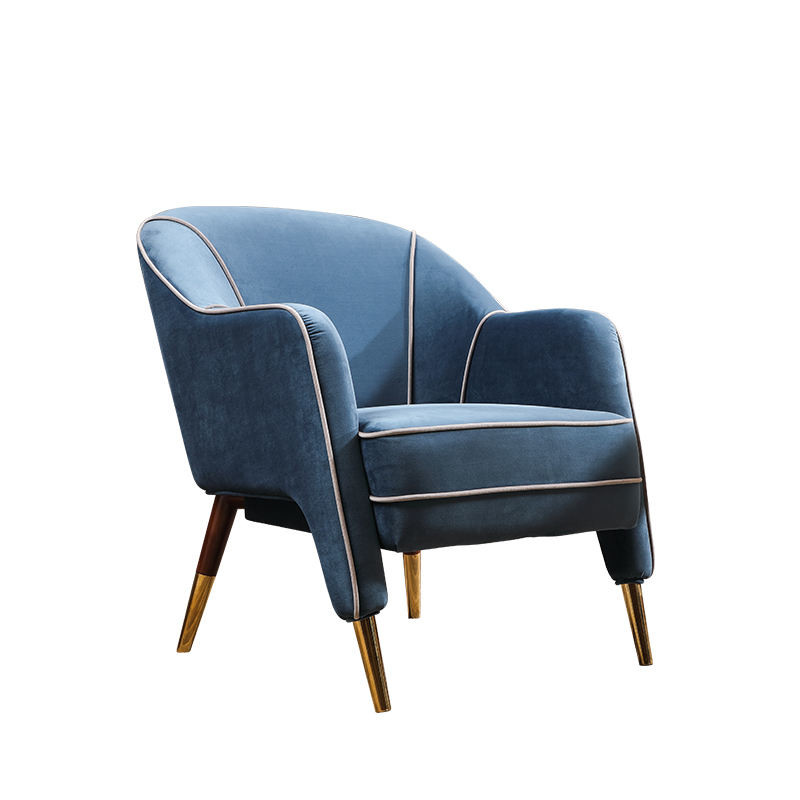 European Hotel Lobby Furniture Retro Single Armchair Metal Frosted Velvet Lazy Sofa Chair