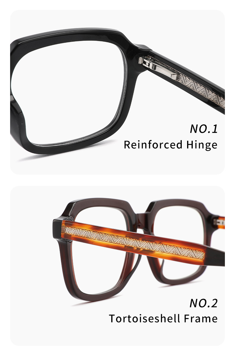 Men'S Acetate Frame Glasses Retro Square Patterned Temples 52mm