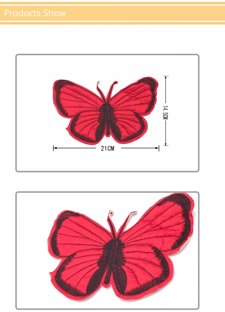 Red Butterfly Sew On Embroidered Patches Customized Size For Hats / Shoes