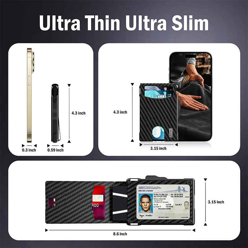 Slim Leather RFID Blocking Bifold Wallet with Metal Pop-Up Card Holder Anti-Theft Design Credit Card Slots