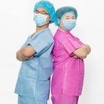 2 Pockets Male / Female Medical Scrub Suits With Button Closure