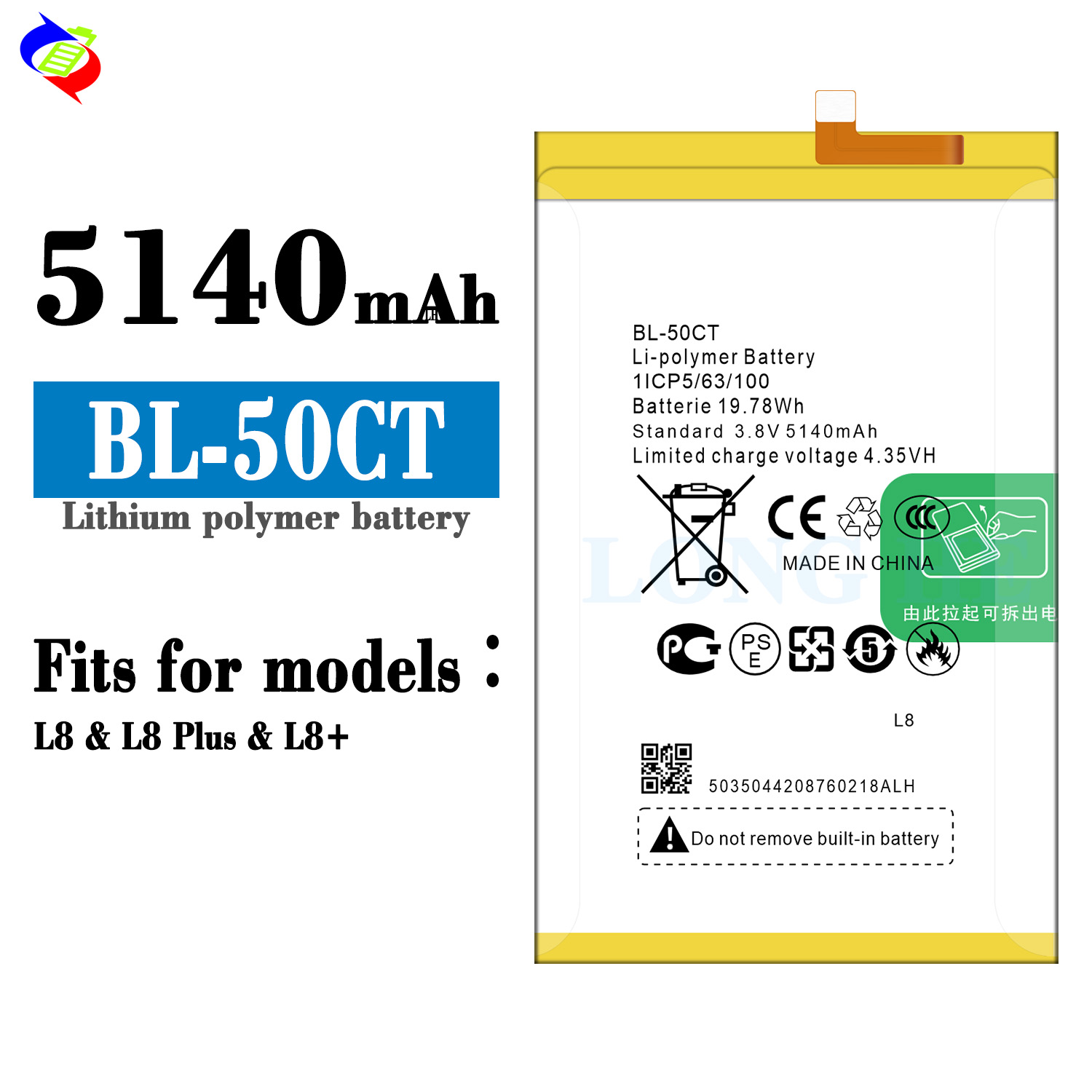 RECHARGABLE BL-50CT 5050mAh L8 plus Mobile phone Battery for Tecno L8 battery