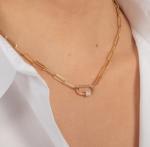 18K Gold Plated Large Paper Clip 925 Sterling Silver Oval Chain Necklace with
