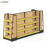 Premium 3-Tier Black Metal Brown Wood Store Rack for Sale